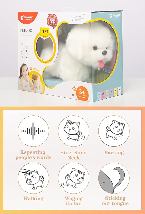 CU-MATE Interactive Maltese Simulation Dog-Realistic Puppy Electronic Toy Dog with Walking/Barking/Wagging Tail/Talking- Robotic Pet Toy Present Gift for Toddler Girls Boys-CubbioJoy