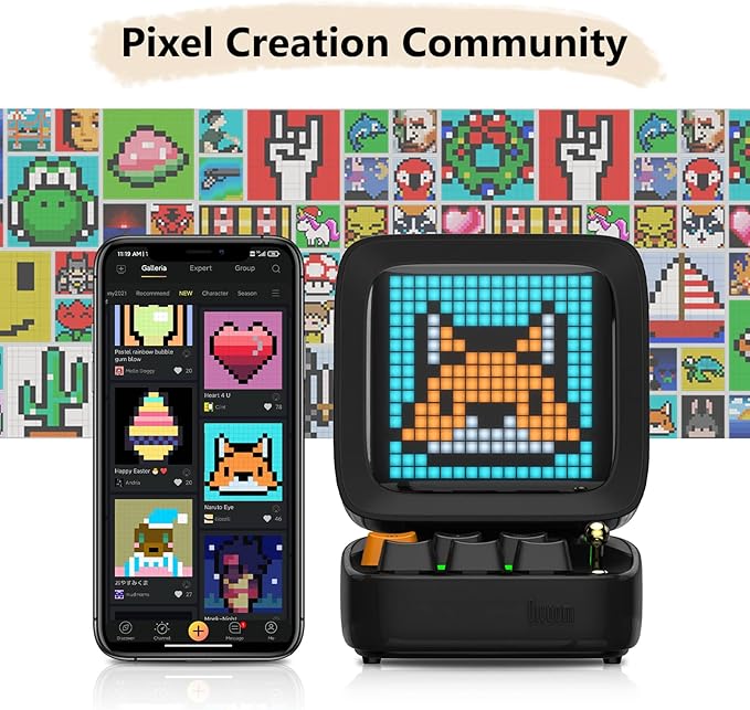 Divoom Ditoo Retro Pixel Art Game Bluetooth Speaker with 16X16 LED App Controlled Front Screen (Black)-CubbioJoy