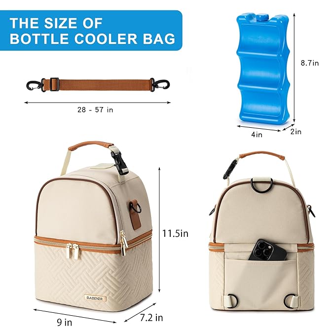 Breastmilk Cooler Bag with Ice Pack Fits 6 Baby Bottles up to 9 Ounce, Breast Milk Pump Cooler Bag with Shoulder Strap for Nursing Mom Daycare, Work, Travel- Cream-CubbioJoy
