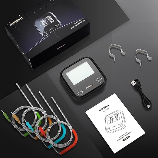 INKBIRD Dual Mode WiFi Wireless Meat Thermometer, 4 Probes with Clear LCD for Smoking, Bluetooth Meat Thermometer with Smart APP Control for Oven, Cooking-CubbioJoy