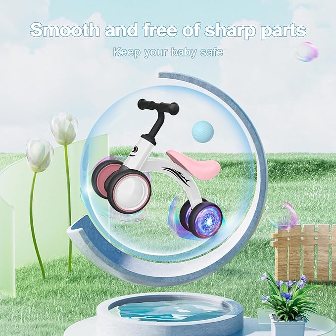 Colorful Lighting Baby Balance Bike Toys for 1 Year Old Girl Gifts, 10-36 Month Toddler Balance Bike, No Pedal 4 Silence Wheels & Soft Seat Pre-School First Riding on Toys, 1st Birthday Gifts.-CubbioJoy