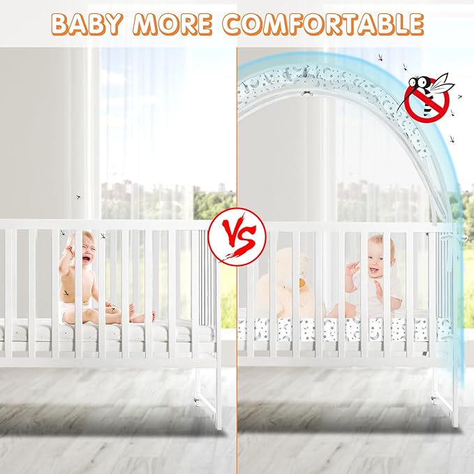 Crib Tent to Keep Baby from Climbing Out - Crib Net to Keep Baby in - Pop Up Breathable Cribs Cover - Canopy with Upgrade Strong Mesh and Durable Zipper (White-Star and Moon, Lager)-CubbioJoy