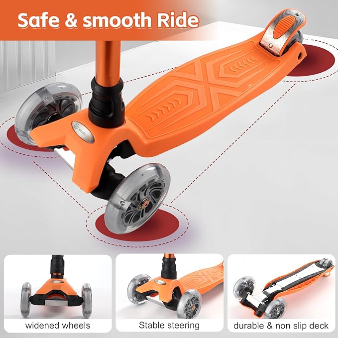 3 Wheel Scooter for Kids Ages 6-12,Kids Scooter with Light Up Wheels, Sturdy Deck Design, and 4 Height Adjustable Suitable for Kid Ages 3-12-CubbioJoy