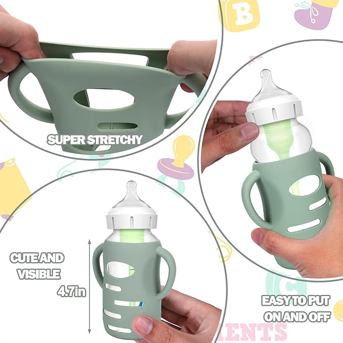BUSOHA 3 Pack Silicone Sleeves for Dr Brown's Glass Baby Bottles - Drop Protection Baby Bottle Sleeves,Compatible with Dr. Brown's Newborn Glass Bottles,with Silicone Handles,9 oz-CubbioJoy