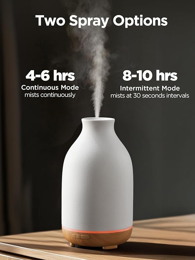 InnoGear Essential Oil Diffuser, 150ml Ceramic Stone Diffuser Handcrafted Aromatherapy Diffusers Ultrasonic Cool Mist Humidifier Vaporizor with 2 Mist Modes Waterless Auto Off for Room Office, White-CubbioJoy
