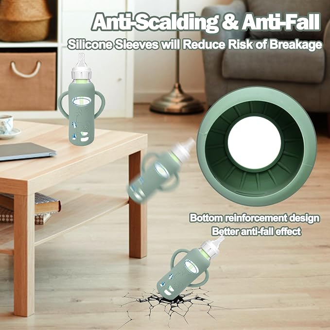 3 Pack Silicone Sleeves for Dr. Brown's Glass Baby Bottles - Drop Protection Baby Bottle Sleeves,Compatible with Dr. Brown's Newborn Glass Bottles,with Silicone Handles,8 oz-CubbioJoy