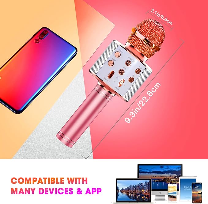 BlueFire 4 in 1 Karaoke Wireless Microphone with LED Lights, Portable Microphone for Kids, Great Gifts Toys for Kids, Girls, Boys and Adults (Pink)-CubbioJoy