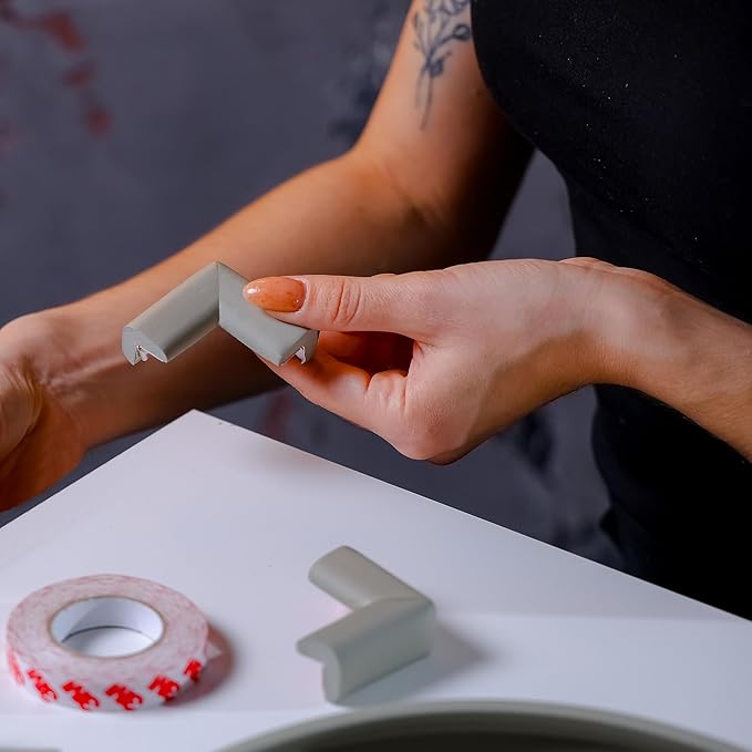 8-Pack Corner Protectors Baby Proof, Furniture Corner and Edge Safety Bumpers, Soft Rubber Foam Cushion Covers, 3M Taped Corner Guards, Baby Child Proofing Pads, Table Corner Protectors, Grey-CubbioJoy