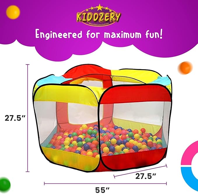 Kids Ball Pit Pop Up Large Tent for Toddlers - Indoor & Outdoor Gift Toys for Infants Girls & Boys, Baby Playpen with Zippered Storage Bag, 100 BallPit Balls Included