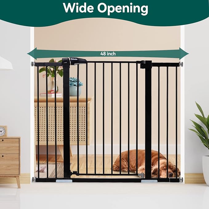 BABELIO 36" Tall Baby Gate, 29-48" Auto-Close & Pressure Mounted, Black Steel Dog Gate for Stairs & Doorways-CubbioJoy
