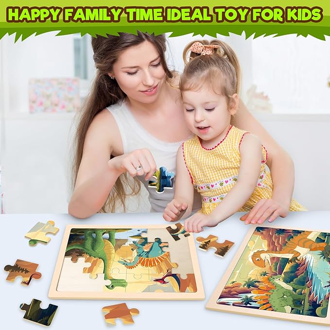 4 Packs Puzzles for Kids Ages 4-6, Wooden Dinosaur Puzzles for Toddlers Ages 2-4, Preschool Educational Dino Puzzles Boards Toys Gifts for 3 4 5 6 Boys Girls-CubbioJoy