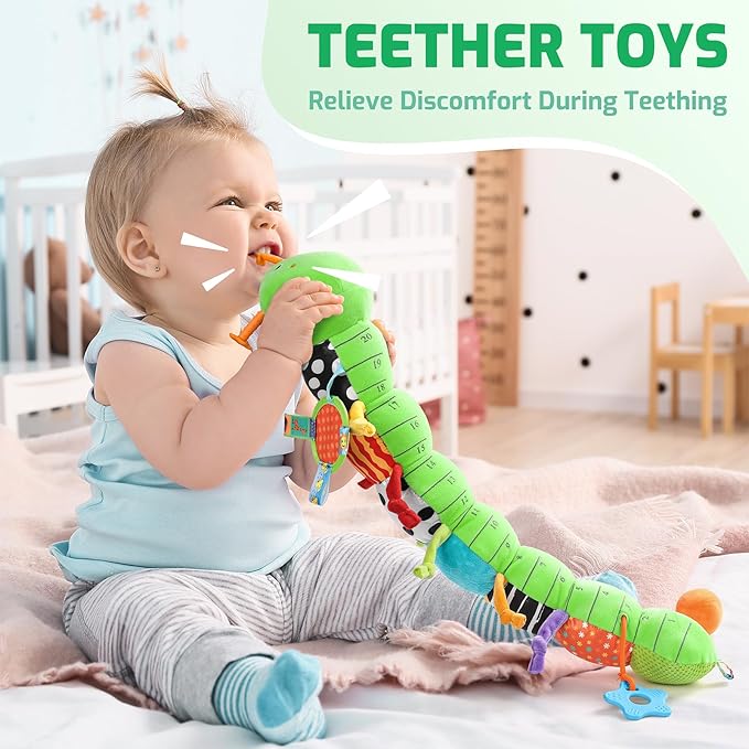 Sumobaby Baby Toys 0-6 6-12 Months,Music Caterpillar Plush Toy with Baby Mirror, Pull String&Crinkle Rattle,Infant Teething Toys,Tummy Time for 0-3-6-12 Month Boys Girls Newborn Gifts (Green-Branch)-CubbioJoy