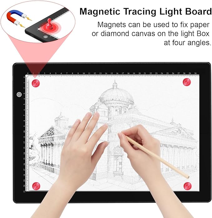 A4 Light Box for tracing,Ultra-Thin Magnetic led Light pad for Drawing,Stepless dimming lightbox for Sketching,Tattoo, Light Table for Artists,Diamond Painting,X-ray Viewing-CubbioJoy