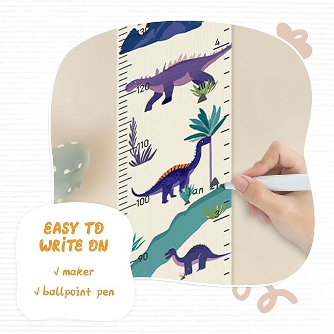 Customize Name Canvas Growth Chart for Kids, Dinosaur Unisex Kids Room Wall Decor, Measuring Height Chart, Wall Tape with Height Chart for Kids, Foldable Height Tracker, Lightweight-CubbioJoy