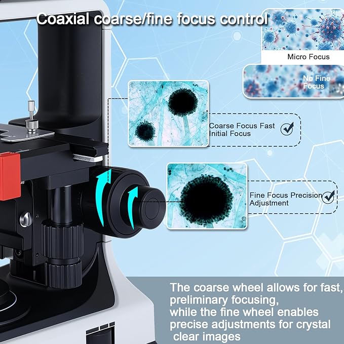 40X-2500X Binocular Microscope, WF10x and WF25x Eyepieces, LED Illumination, with Specimen Handpiece Holder, for Beginners, Microscope for Adults-CubbioJoy