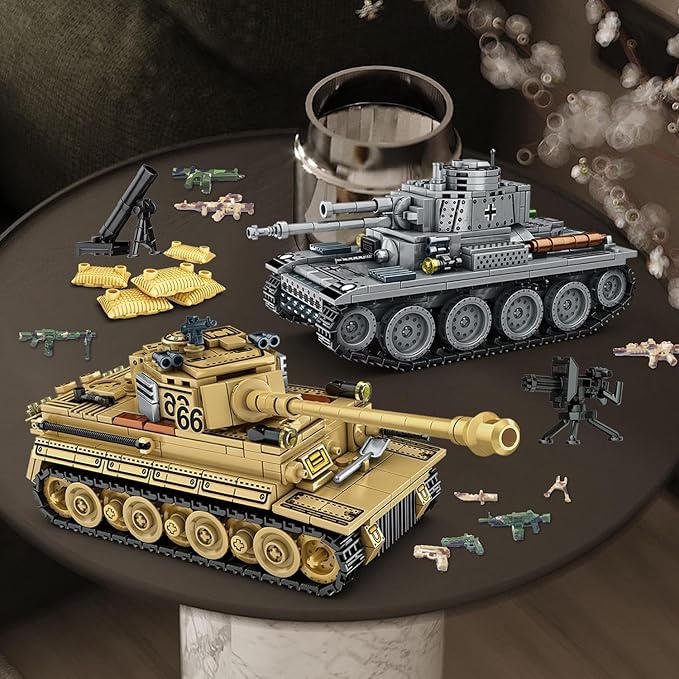 1030 Piece WW2 Army Tanks Toy Building Sets,Create a German Panzer 38T and a German Tiger Tank Toys,Adult Collectible Model Tanks Sets to Build,Christmas Birthday Gifts for Boys,Teens,Adults-CubbioJoy