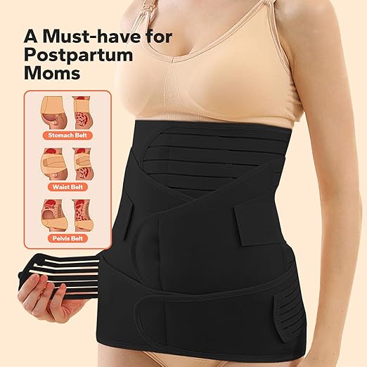 3 in 1 Postpartum Belly Band (Black), Post Partum Waist Binder, Posture Correction Abdominal Binder, Belly Band Postpartum Belly Wrap, Postpartum Belly Wrap (For waistline 29"-37", L)-CubbioJoy