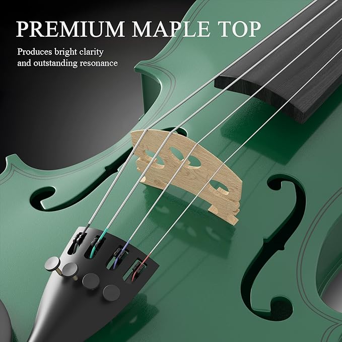 Beginner Violin 4/4, Full Size Violin for Adults, Teens, Student, Acoustic Fiddle Kit with Hard Case, Bow, Rosin, Bridge, Learners Age 12+ (Green)-CubbioJoy