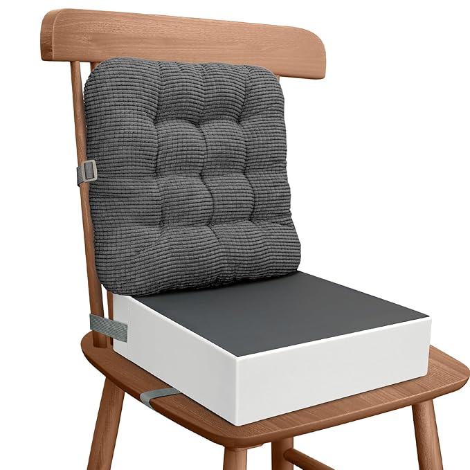 Booster Seat for Kitchen Chair, Adjustable Washable Safety Belts Toddler Booster Seats, PU Non-Slip Kids Dining Table Booster Seat, Portable Travel Increasing Cushion for Child Kid Boy Girl - Gray-CubbioJoy