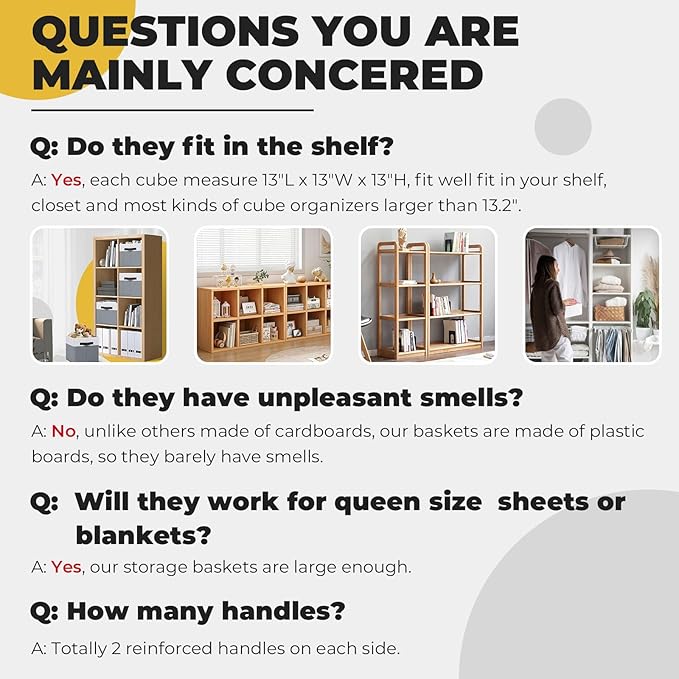 Criusia Large Storage Cubes -6 Set Closet Organizers Bins for Clothes -13 inch Fabric Storage Baskets for Shelves, Cube Organizer/ Toy Storage Organizer/ Dorm Room Essentials/ House warming Gift-CubbioJoy