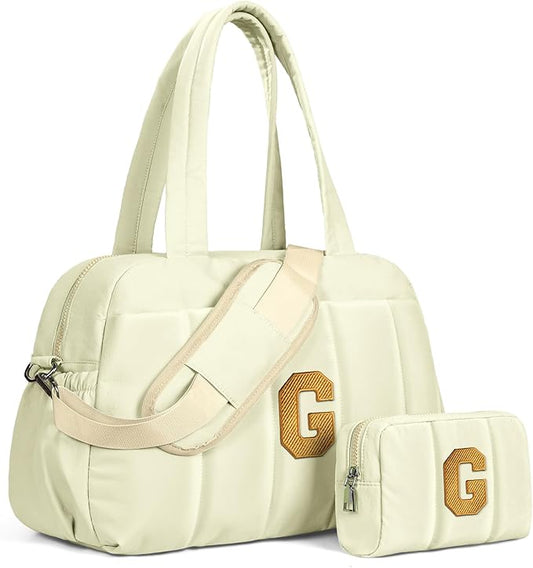 Birthday Gifts for Her-Duffle Bag for Travel Women, Travel Bags，Initial Overnight Bag with Wet Pocket，Lightweight Weekender Bags Personalized Gym Tote with Makeup Pouch-CubbioJoy