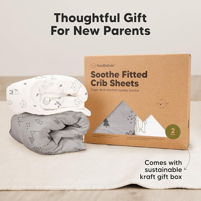 KeaBabies 2-Pack Organic Crib Sheets for Boys, Girls - 52x28 Fitted Crib Mattress Sheet Neutral, Breathable Jersey Cotton Cover for Baby Bed, Toddler Mattress, Soft & Cute Prints (ABC Land Sky)-CubbioJoy