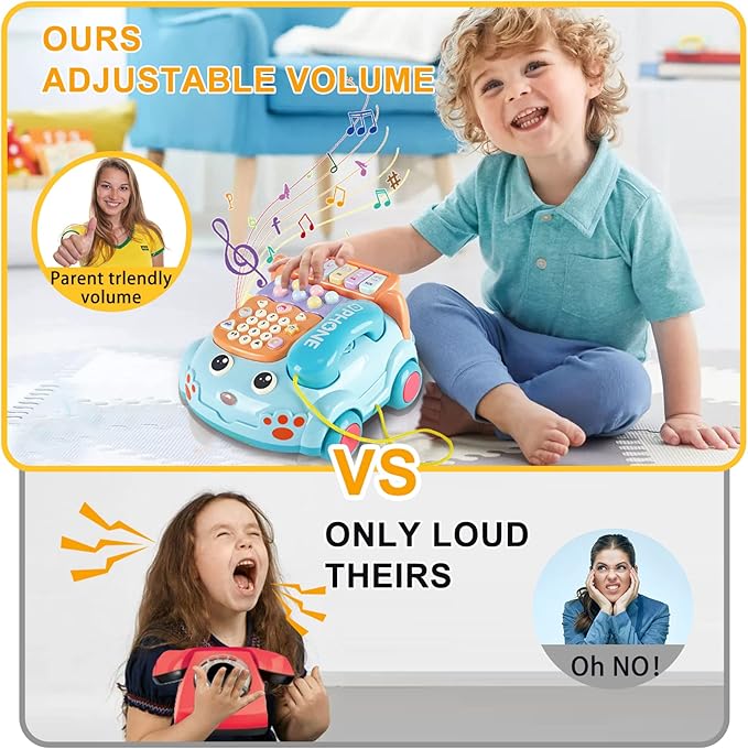 Baby Phone Toy,Baby Toy Phone Cartoon Baby Piano Music Light Toy Children Pretend PhoneToy Gift Game Boy Girl Early Education Gift Blue (18 M+)-CubbioJoy