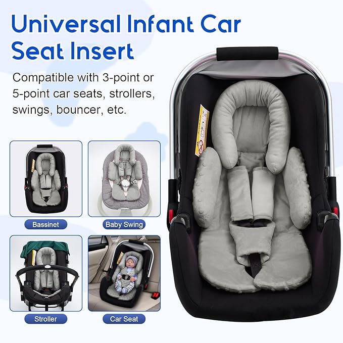 Baby Car Seat Head Support for Doona Stroller, Thickened Infant Carseat Head Support with 3 Strap Covers, Reversible Car Seat Insert for Newborn, Baby Car Seat Cushion with Filled Natural Cotton-CubbioJoy