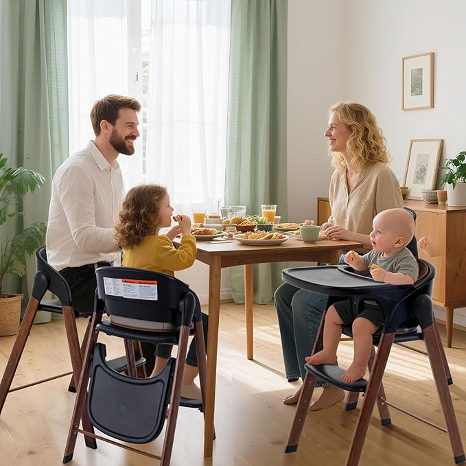 Adjustable High Chair with Removable Tray, Easy to Clean, Portable. 6 Months up to 240 Lb (Black Brown)-CubbioJoy