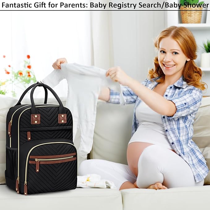 Diaper Bag Backpack for Women with Changing Pad, Baby Bag with Insulated Pockets Multifunctional Diaper Bags For Baby Girl Boy Waterproof Baby Bags For Boys Girls Maternity Bag Black-CubbioJoy