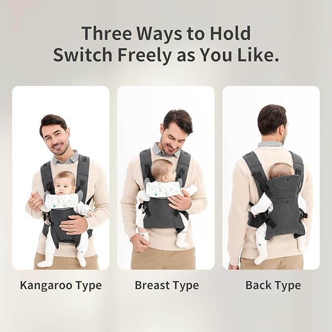 Baby Sling Carrier,4-in-1 Ergonomic Baby Backpack Front Carrier,Newborn to Toddler Wrap Lightweight Adjustable Baby Sling,Grey-CubbioJoy