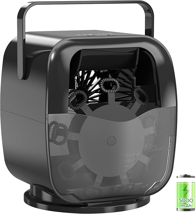 5000mAh Rechargeable Bubble Machine, 90°/180°/360° Auto Rotation, 3 Speeds, Automatic Bubble Blower for Parties, Weddings, Getherings Indoor Outdoor, Bubble Maker Toy for Toddlers, Kids, Pets-CubbioJoy