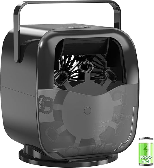 5000mAh Rechargeable Bubble Machine, 90°/180°/360° Auto Rotation, 3 Speeds, Automatic Bubble Blower for Parties, Weddings, Getherings Indoor Outdoor, Bubble Maker Toy for Toddlers, Kids, Pets-CubbioJoy
