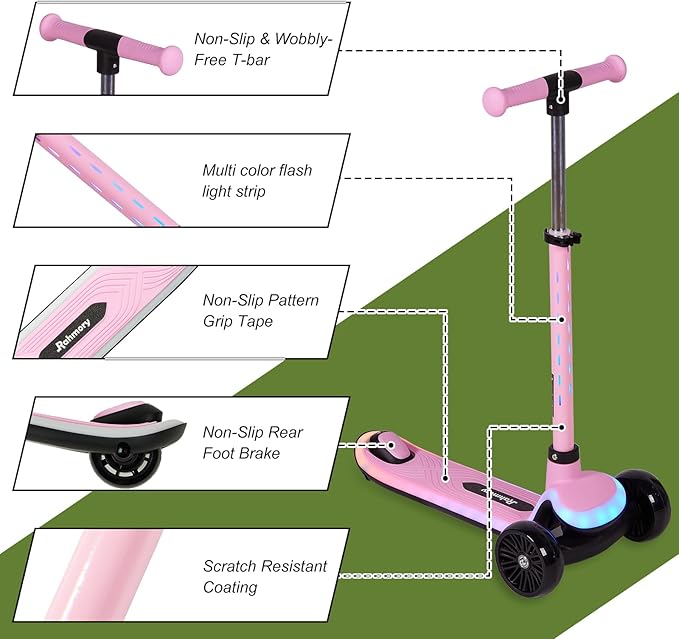 3-Wheel Light-Up Kids Scooter, 20 Different Light Patterns,Three Adjustable Heights,Lean to Steer, Balance Scooter for Ages 3-8-CubbioJoy