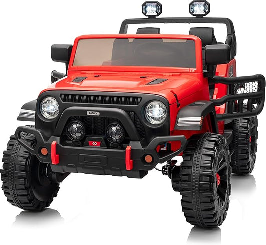2 Seater Ride on Car Truck, 12V Kids Electric Ride on Toy for Big Kids Age 3-8 w/Remote Control- Red-CubbioJoy