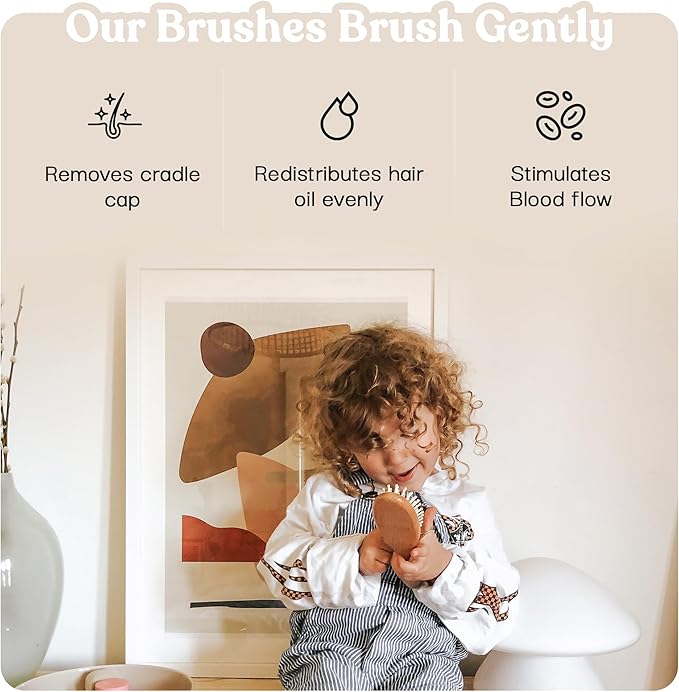 4 Piece Wooden Baby Hair Brush and Comb Set for Newborns & Toddlers in Chic Gift Box - Ultra Soft Natural Goat Hair and Wood Baby Brush Set Prevents Cradle Cap - Perfect Registry Gift (Pink)-CubbioJoy