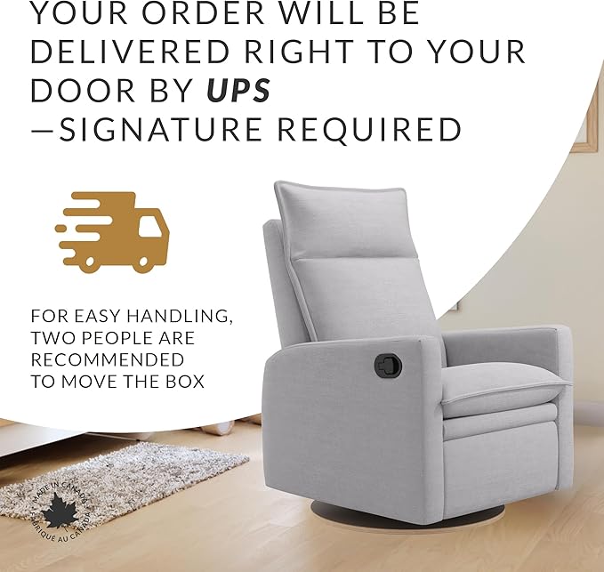 Jaymar Arya Modern Nursery Glider Recliner Chair – Cozy Nursing Chair with 360° Swivel for New Parents, Gentle Motion, Compact Design, High Back & Low Armrests, Canadian Made (Dove Grey/Como Fabric)-CubbioJoy