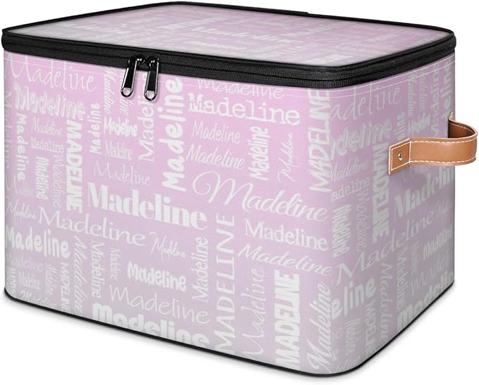 Custom Storage Basket with Name, Personalized Storage Bins with Zipper Lid, Foldable Fabric Storage Box Large capacity with Handle Grey Pink Gradient-CubbioJoy
