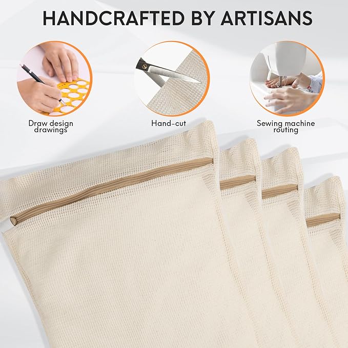 4-Piece Medium Durable Organic Cotton Mesh Laundry Bags with Sturdy Zippers and Breathable Mesh are Delicate Laundry Bags for Underwear, Clothes, Pants and Socks-CubbioJoy