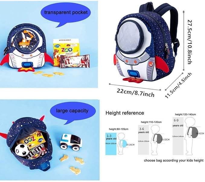 JiePai Toddler Rocket Backpack Leash Anti-lost Waterproof 3D Cartoon Kids Backpack-CubbioJoy