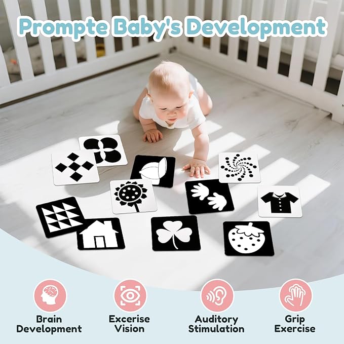 Car Seat Toys for Babies 0-6 Months,Hanging Rattle Toys for Crib Mobile, Baby Spiral Hanging Stroller Black and White High Contrast Toys for Newborn 0 3 6 9 12 Months Baby Boys Girls (Set-2)-CubbioJoy