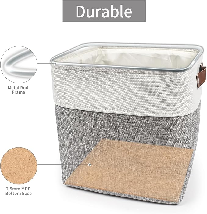 Collapsible Fabric Storage Cubes 11x11 Cube Storage Bins, 4 Pack Closet Baskets Box with Handles for Organizing, Shelf, Toys, Clothes, Home, Office, Nursery (Grey&White)-CubbioJoy