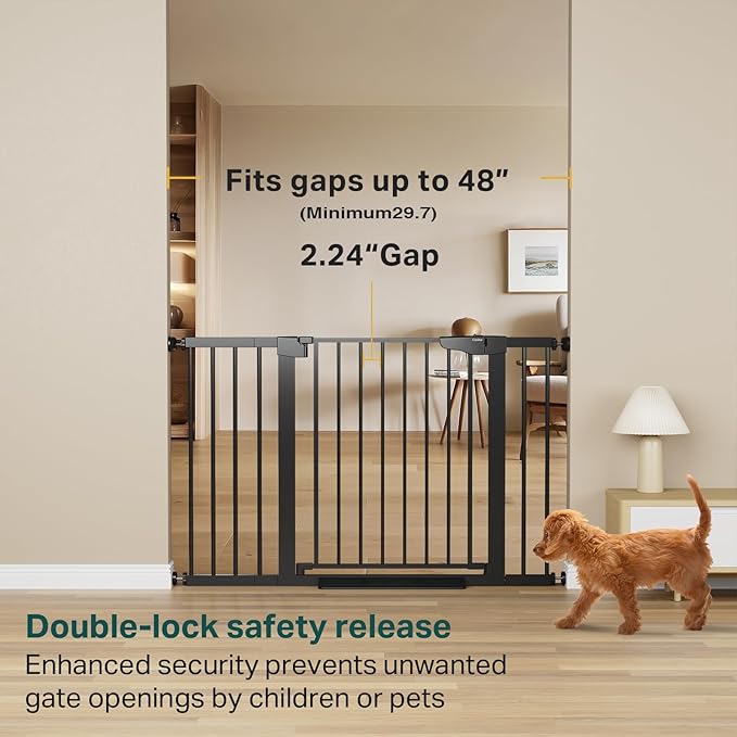 Cumbor 2 Pack 29.7"-48" Baby Gate for Stairs, Mom's Choice Awards Winner-Dog Gate for Doorways, Pressure Mounted Auto-Close Pet Gates for Dogs Indoor, Safety Child Gate with Easy Walk Thru Door,Black-CubbioJoy