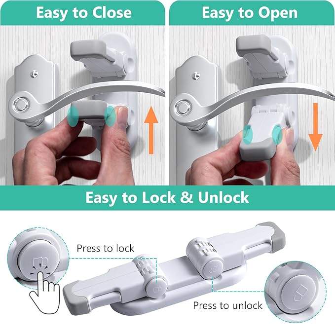 Door Lever Lock (3 Pack) Door Locks for Kids Safety, Baby Proofing Door Knob Child Proof Door Knob Covers, Child Safety Locks for Doors, with 3M Adhesive, for Doors, Windows, Bathtubs, Faucets (Grey)-CubbioJoy