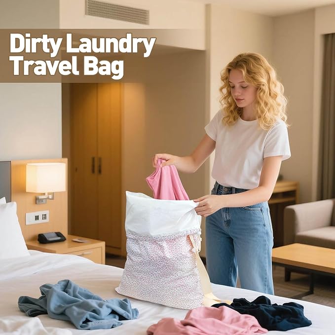 College Laundry Bag, Dirty Clothes Laundry Bag With Drawstring Handles For College Dorm Laundromat Apartment Travel Camp 29" X 18" Women Girls Back To School Birthdays Gift, Pink Florals-CubbioJoy