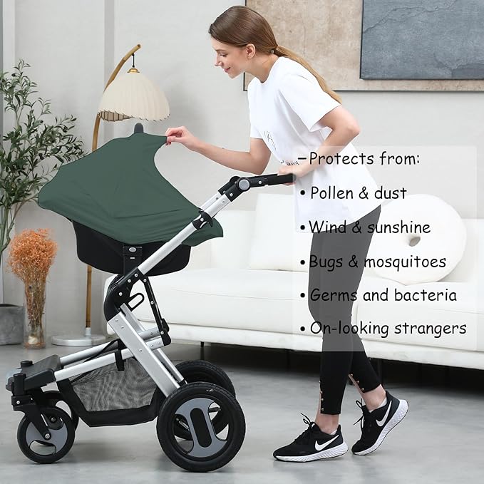 Car Seat Cover Baby for Nursing, Baby Breastfeeding Cover Carseat Canopy Covers, Solid Color Multi-use Nursing Cover for Babies (Roman Green)-CubbioJoy