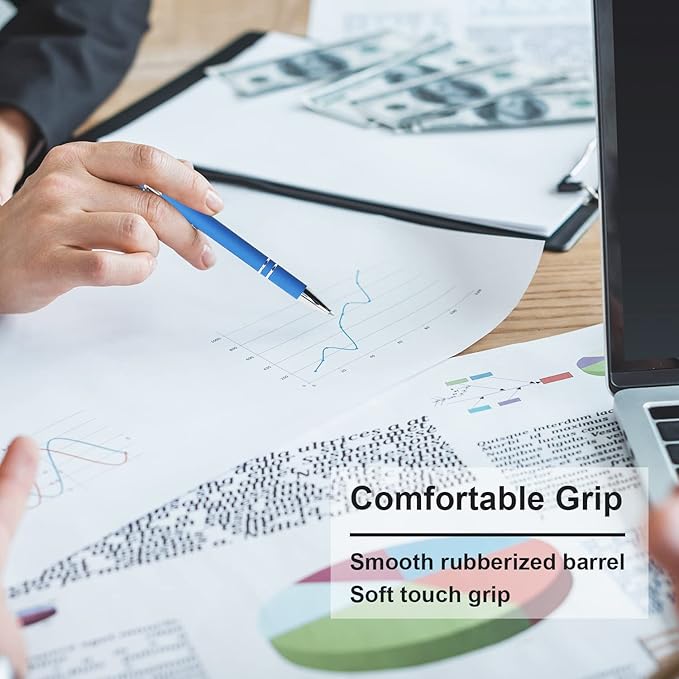 Ballpoint Pen with Stylus Tip, Soft Touch Click Metal Pen, 1.0mm Medium Point, Black Ink, 12 Count(Blue)-CubbioJoy