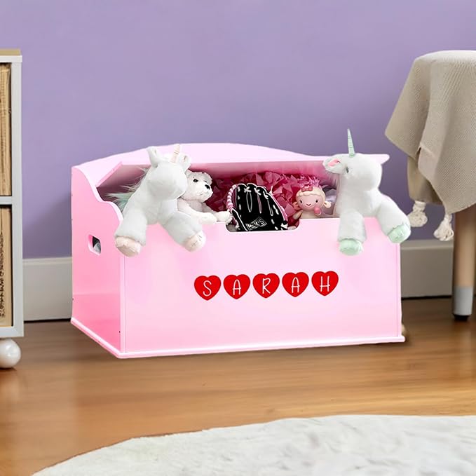 DIBSIES Personalized Creative Wonders Toy Box, Signature Series for Girls, 30 x 19.25 x 18 inches, Soft-Close Lid (Pink)-CubbioJoy