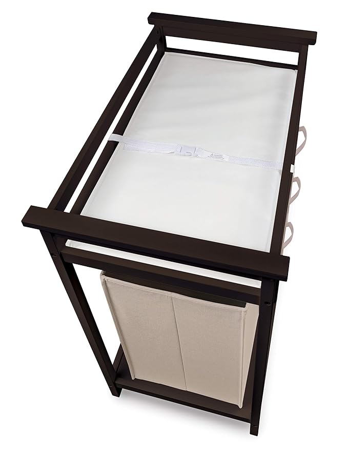 Badger Basket Modern Baby Changing Table with Laundry Hamper, 3 Storage Drawers and Pad, Diaper Change Station - Espresso/Ecru-CubbioJoy