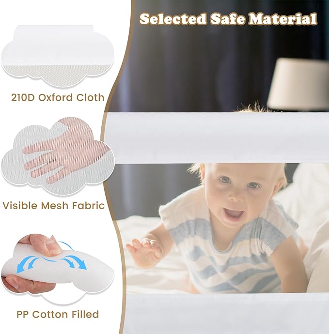 BABY JOY Double Sided Bed Rail Guard, 2 Pack, Extra Long, Swing Down for Convertible Crib, Folding Baby Safety Bedrail for Kids Twin Full Size Queen King Mattress, Rails for Toddlers (White, 71")-CubbioJoy